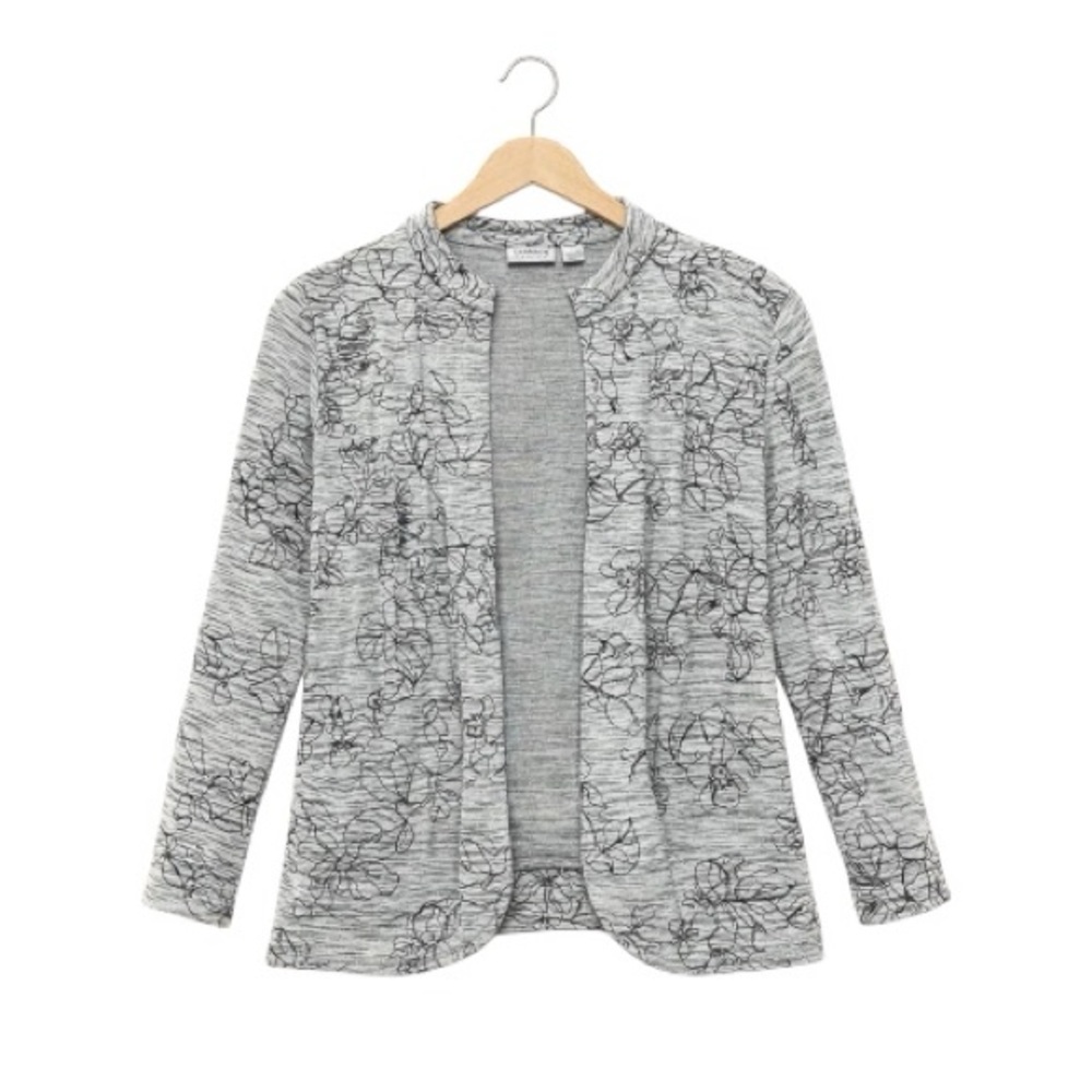 Chico’s Travelers Open Front Gray Floral Cardigan